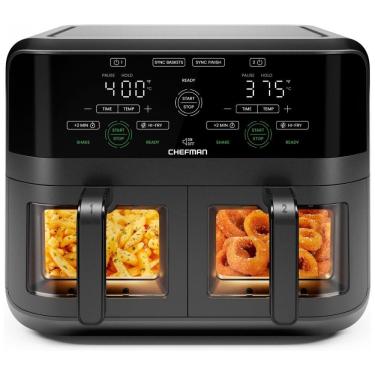 Imagem de Fritadeira Elétrica Airfryer com 2 Cestos de 3L e Janela de Visualização, 110V 1700W, CHEFMAN, Preto e Cinza