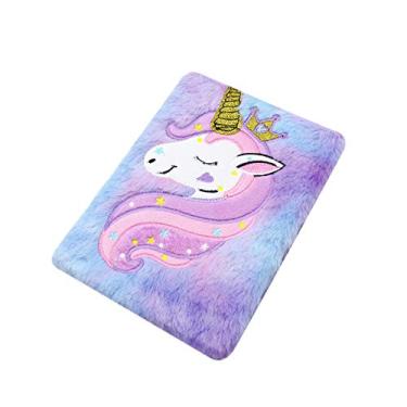 Imagem de Caderno de pelúcia felpudo, diário fofo de unicórnio arco-íris para crianças, meninas, meninos, escrita (A5, 160 páginas pautadas)