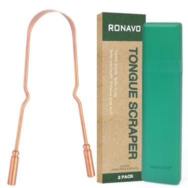 Imagem de RONAVO Raspador De Língua De Cobre Para Adultos, Limpador De Língua Para Cuidados Orais E Higiene Para Hálito Mais Fresco Com Estojo De Viagem