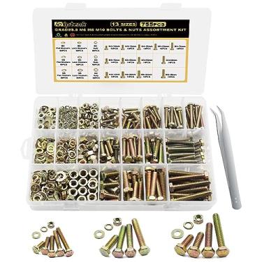 Imagem de Siptenk- 755PCS Kit de sortimento de porcas e parafusos métricos grau 8.8, 13 tamanhos M4 M5 M6 Parafusos de cabeça sextavada sortidos para serviços pesados Porcas Arruelas planas Conjuntos de sortime