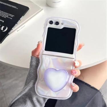 Imagem de para Z Flip 5 4 3 Case Bracket Love Heart Stand Mármore para Samsung Galaxy Z Flip 3 4 5 flip4 Flip5 5G Capa Bonita, Roxo, Para Samsung Galaxy Z Flip5