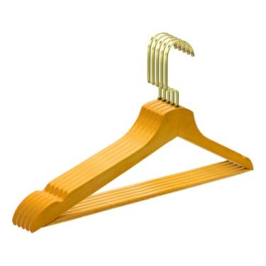 Imagem de Kit 10 Cabide De Madeira Marfim Bp-11 Gancho Luxo Adulto(Dourado Ouro)
