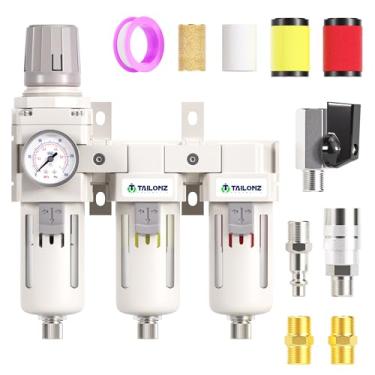Imagem de TAILONZ PNEUMATIC Sistema De Secagem De Ar De 3 Estágios De 0-150 Psi 3/8 Pol. Npt Grau 3, Filtro De Partículas, Combinação De Regulador De Pressão De Filtro De Ar Piggyback, Filtro De Compressor De