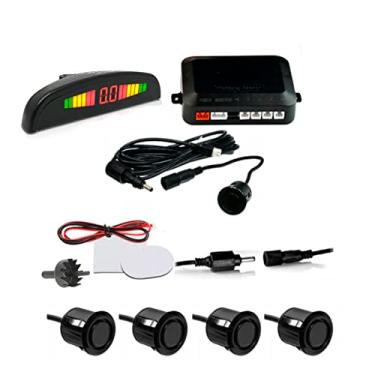 Imagem de Radar Sensor Traseiro Automotivo Estacionamento Ré Buzina Reversivo Com 4 Sensores Display LED A Prova D`água Cores Com Alarme Sonoro Monitor PREMIUM ONYK
