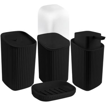 Imagem de Kit Banheiro Sabonete Líquido 400ml Porta Algodão Porta Escova e Saboneteira (Preto)