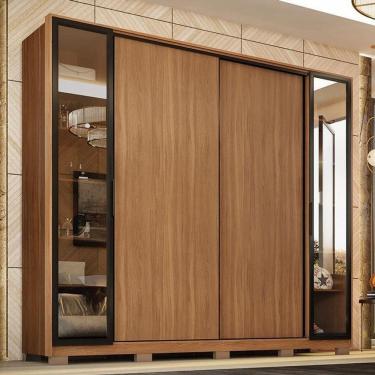 Imagem de Guarda Roupa Casal Laredo 4 Portas  Amêndola Touch Com Vidro Reflecta E Pés - Demartêz