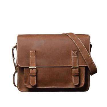 Imagem de Bolsa de ombro masculina vintage couro genuíno crossbody bolsa casual para homens bolsa mensageiro bolsa para laptop de 12,9 polegadas(Vintage Brown)