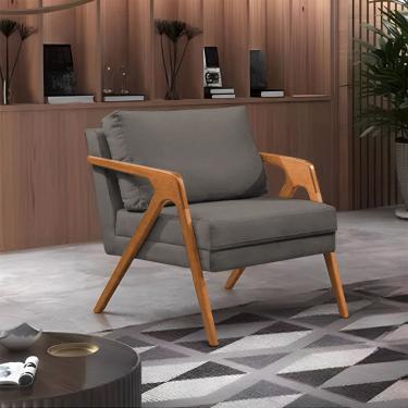 Imagem de Poltrona Mona Monique Luxo Base Madeira Maciça Cerejeira Veludo Grafite