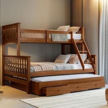 Imagem de Treliche Com Cama Casal Em Madeira e Aux Casal C/ Gavetas Woodstore, C
