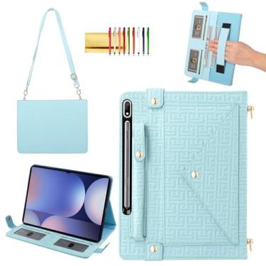 Imagem de Capa de mão para Samsung Galaxy Tab S10+/S9 FE+/S9+Plus de 12,5 polegadas, capa carteira Techcircle elegante com suporte para lápis, compartimentos para cartões, alça de mão, alça de ombro, azul bebê