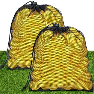 Imagem de Bola de prática de golfe de 120 peças, bolas de golfe ocas, bolas de golfe com 2 peças de sacos de armazenamento de cordão de malha para treinamento e prática interna ao ar livre (Amarelo)