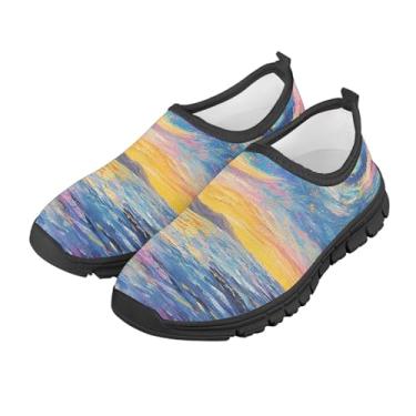 Imagem de GOSTONG Tênis infantil leve para corrida Sheos mocassins macios antiderrapantes casuais esportivos para caminhada tamanho 11-15, Pintura a óleo, 15 Little Kid
