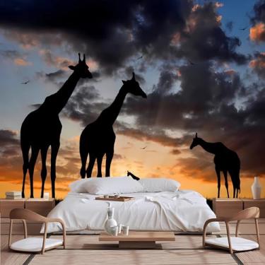 Imagem de Lcythiazole Papel de parede de girafa, adesivo de parede de girafa, papel de parede com foto traseira de girafa ao anoitecer, para sala de estar, quarto, quarto infantil, tamanho personalizável,