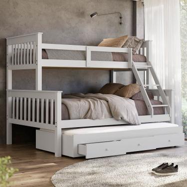 Imagem de Beliche Casal Solteiro De Madeira + Aux Solteiro Com Gavetas