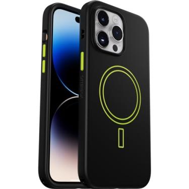 Imagem de OtterBox Capa de aderência colorida para iPhone 14 Pro Max - vibrações elétricas (preta/verde-limão), encaixa no MagSafe, ultra-elegante, bordas elevadas protegem a câmera e a tela
