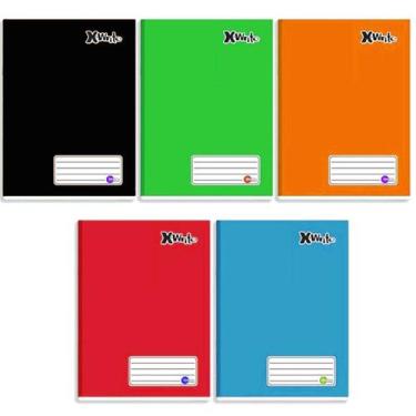 Imagem de Kit 5 Caderno Cores Diferentes Colorido 96 Folhas Costurado Capa Dura 