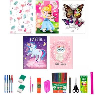 Imagem de Kit 10 Cadernos Brochurão Brochura 96 Folhas Costurado Capa Dura Tema 
