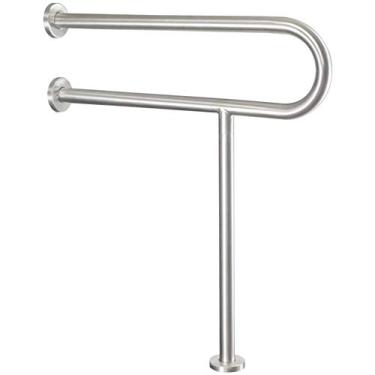 Imagem de Barra de apoio para vaso sanitário de parede a chão, trilhos para chuveiro de banheiro, alça assistida para deficientes para idosos, corrimãos montados na parede com perna de suporte (60 × 70 cm/24 ×