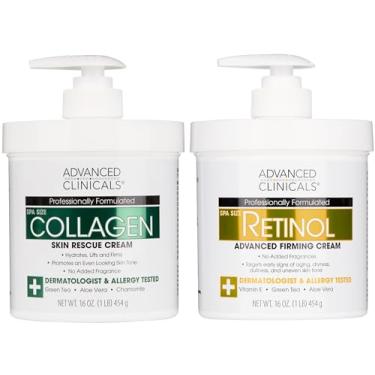Imagem de Clínicos Avançados Retinol creme e Colágeno Creme Pele conjunto Care. set Valor anti-envelhecimento para rugas, linhas finas, endurecimento da pele. tamanho 16 onças Spa são grandes para creme para o rosto e hidratante corporal.