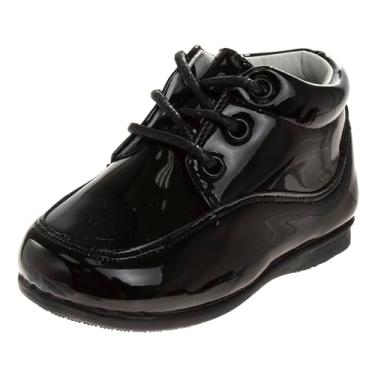 Imagem de Josmo Sapatos para bebês meninos e meninas primeiro caminhada botas clássicas couro macio formal berço sapatos tamanho infantil - criança pequena, Brilho preto, 18