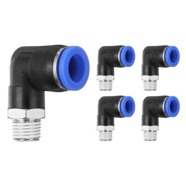 Imagem de HARFINGTON 5 peças de encaixes push to connect cotovelo macho 1/2 polegada tubo OD x 1/4 polegada NPT rosca plástico conexão rápida mangueira de ar kit de encaixe pneumático conector de bloqueio de