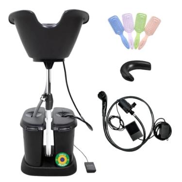 Imagem de Dompel Tigela de xampu portátil, ergonômica e profunda tigela de lavagem portátil para cabeleireiros e deficientes, idosos, serviços domésticos, estrutura de aço, lavatório de cabelo. (Bacia dupla)