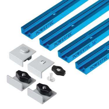 Imagem de POWERTEC 72160 Trilha em T universal de perfil de corte duplo de 91 polegadas com kit de parada curta bidirecional, 4 trilhos em T de 91 cm e 4 peças de blocos de parada para gabaritos e luminárias de