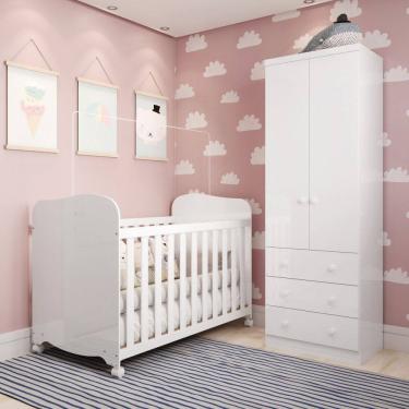 Imagem de Quarto de Bebê com Guarda Roupa Smim New 2 Portas e Berço Uli MDF Móveis Peroba