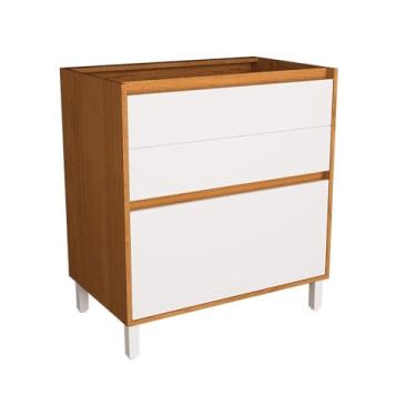 Imagem de Balcão de Cozinha Pequeno Herval Denver, 3 Gavetas, Branco Ártico e Freijó Rocks, 80 cm