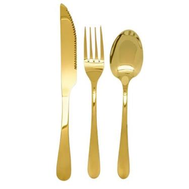 Imagem de Faqueiro Dourado Inox 24 Talheres Colher Garfo Faca Luxo - M&E Store