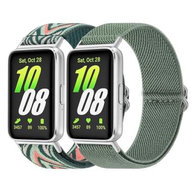 Imagem de Pacote com 2 pulseiras elásticas para Samsung Galaxy Fit 3 para mulheres e homens, pulseira de substituição de nylon elástico macio ajustável compatível com smartwatch Samsung Galaxy Fit 3 SM-R390