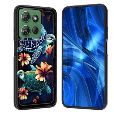 Imagem de JHYYTUJTYP Capa para Moto G 5G 2025, [Teste de queda de grau militar] Capa protetora resistente à prova de choque resistente para Motorola Moto G 5G 2025 de 6,7 polegadas, tartaruga marinha com flores