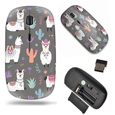 Imagem de Mouse sem fio móvel móvel com padrão único mouse óptico 2,4 G portátil para notebook, PC, laptop, computador - estampa de alpaca Llama desenho