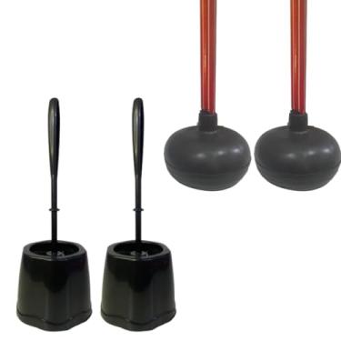 Imagem de Kit Limpeza Banheiro, 2 Desentupidores de Vaso Sanitário com cabo e 2 Sanitárias Grandes
