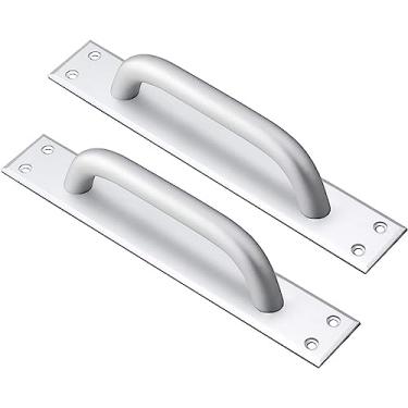 Imagem de BAZAC 2 peças Puxadores de porta de celeiro para portão de jardim Puxadores de porta de cozinha prateados Puxadores de porta de cozinha de liga de alumínio sólido para portas de casa, portas de