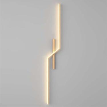 Imagem de Luminária de parede linear de metal com fiação interna, com transferência de água, acabamento em madeira, para quarto, cabeceira, sala de estar, corredor, arandela (cor de madeira, 120 cm)