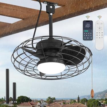 Imagem de ZMISHIBO Ventiladores De Teto Para Áreas Externas Com Luz Para Pátios, Ventilador De Gazebo À Prova D'Água Com Controle Remoto E Aplicativo Inteligente, Regulável Em 3 Circuitos, Ventilador De Teto