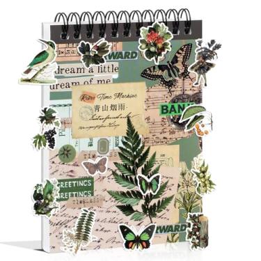 Imagem de Dwpetzo 488 peças de adesivos vintage para scrapbook, 50 folhas pré-cortadas Washi para diário, efêmeras verdes para artigos de jornal, scrapbooking, bujo, colagem, artesanato para adultos