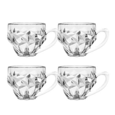 Imagem de Jogo 4 Xícara de Café de Vidro Transparente Roks 185ml Em Casa Tem - E