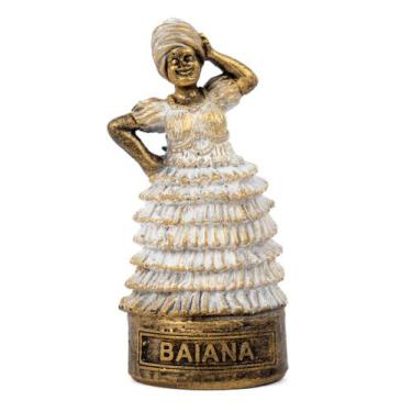 Imagem de Escultura Baiana Dourada e Branca Vintage Resina 10 cm - Lua Mística -
