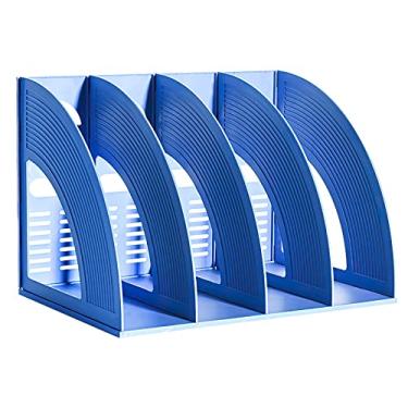 Imagem de Pasta de armazenamento de arquivos SAYECE, 4 compartimentos de mesa, organizador oco, armação de prateleira, papel de plástico espesso, notebook, revista, livraria para estudantes fornecedores de escola de escritório, Azul