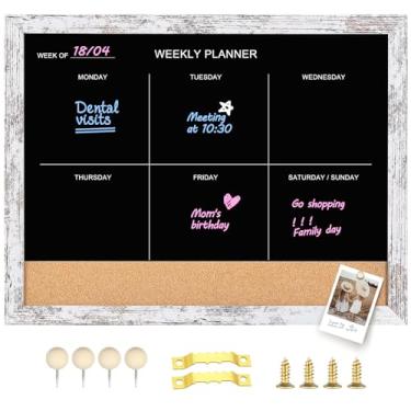 Imagem de Aitakatta Quadro-negro e quadro de cortiça, calendário semanal de superfície magnética, quadro-negro e quadro de avisos, calendário de quadro-negro combinado para parede, quadro decorativo com moldura