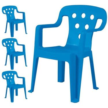 Imagem de Cadeira Plástica Tipo Poltrona Kids Azul Com 4 Unidades MOR