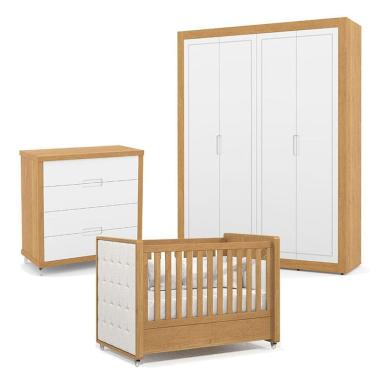 Imagem de Quarto de Bebe 4 Portas Tutto New com Capitonê New Boucle e Gaveteiro Freijó - Matic