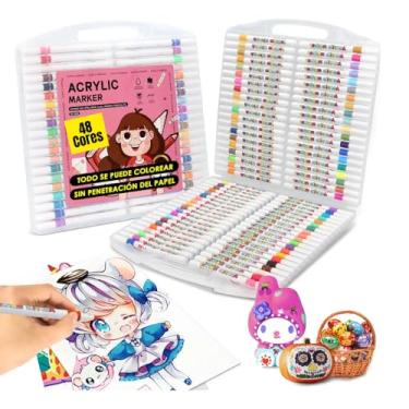 Imagem de Kit Canetinha Marcadores Acrílicos A Prova D’Água Estojo 48 Cores Para Tecido Vidro Madeira Plástico Cerâmica Papel