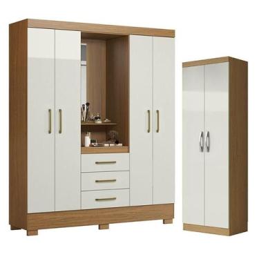 Imagem de Guarda Roupa Solteiro Paris 2045150 e Armário Multiuso New 2000192 Ata