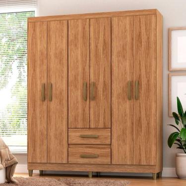Imagem de Guarda-Roupa Solteiro Essenza 6 Portas 2 Gavetas Marrom - Pnr Móveis