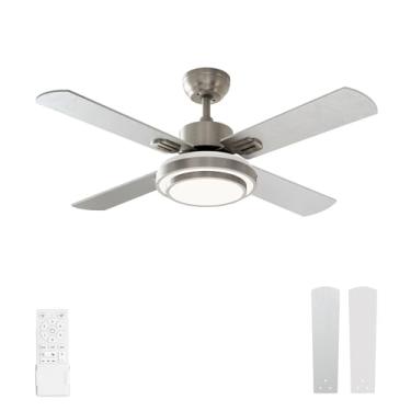 Imagem de warmiplanet Ventiladores De Teto Com Luzes E Controle Remoto, 44", Motor Cc Reversível 6 Velocidades, Luz Regulável Em 3 Cores, Temporizador, Silencioso, Níquel Escovado, 4 Lâminas
