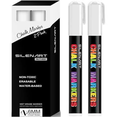 Imagem de SILENART Marcadores brancos de giz líquido - marcadores brancos - marcadores apagáveis a seco - para placas de quadro-negro, janelas, quadro negro, vidro