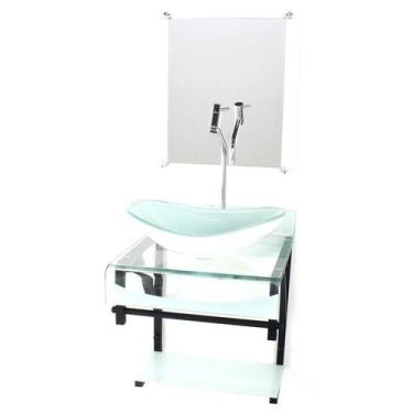 Imagem de Gabinete de vidro 40cm para banheiro curvado duplo pp cuba oval branco